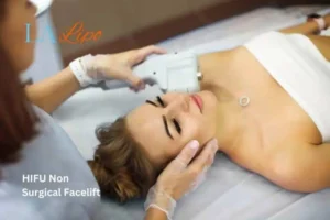 Woman having Hi-Fu to reduce wrinkles Stonebridge.