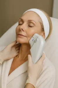 Woman receiving HIFU non surgical facelift treatment Stonebridge