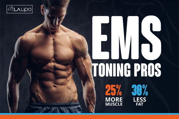 Graphic of man with toned body showing the benefits of LA-EMS Body Sculpting Stonebridge treatment