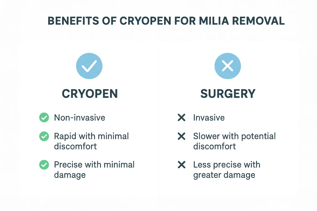 Benefits of cryopen for milia removal Stonebridge compared to surgical treatments.