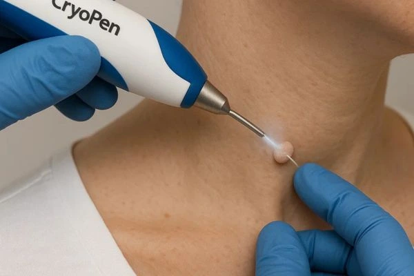Person receiving cryotherapy Stonebridge for skin tag removal