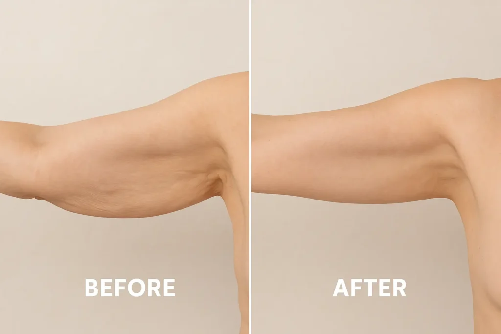 Picture of LA LIPO Stonebridge before and after results of skin tightening treatment on the upper arms.